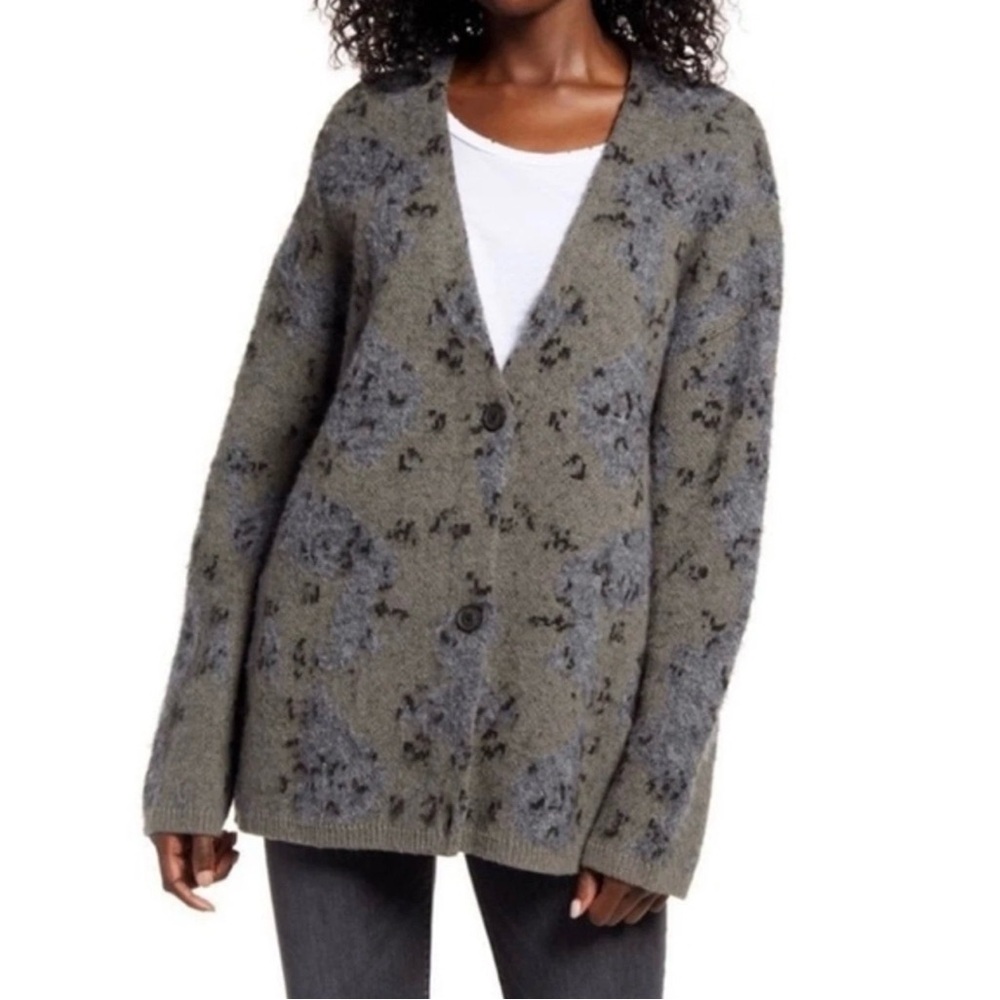 ALLSAINTS Camo Wool-blend Cardigan In Grey Size Small
